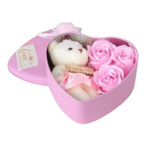 Valentine Day Love Gift -Heart Shape Gift Box (Flowers With Soft Teddy) - 11cm*11.8cm
