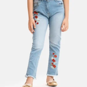 Sky Blue Denim Frayed Cuff Pant