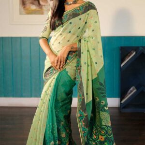 Parrot Green Half Silk Printed Saree