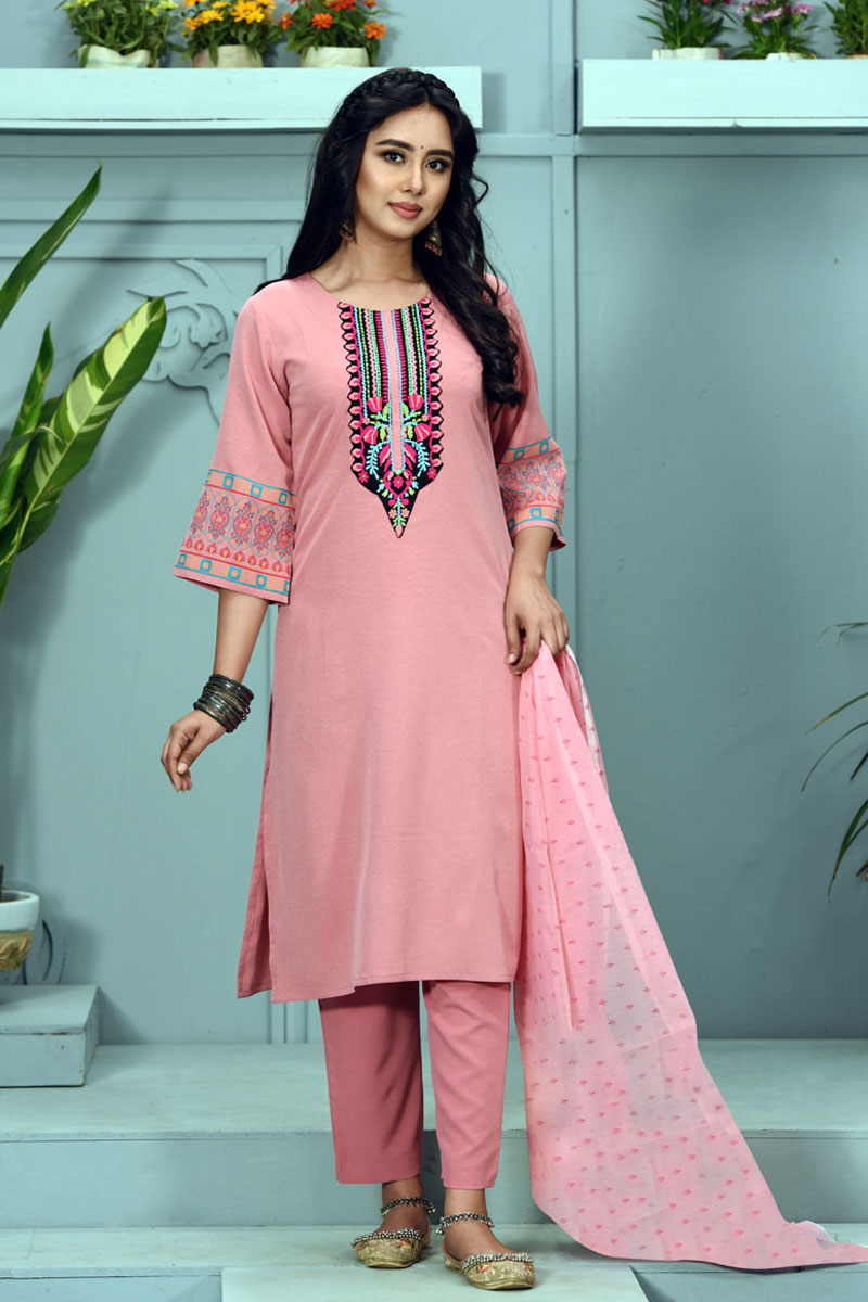 Mauve Pink Georgette Printed & Hand Embroidered Salwar Kameez Set