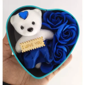 Heart-Shaped Red Box With Teddy And Roses Valentine Day Best Love Gift For Girlfriend -Multi-Color - Gift Box