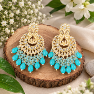 Gold-Tone Blue Pearl Chandelier Earrings | Statement Fashion Jewelry
