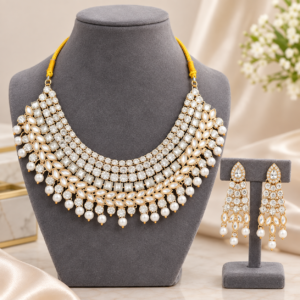 White Pearl Gold Tone Statement Necklace