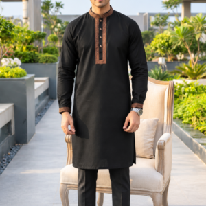 Jafran Black Casual Panjabi for Men – FF 0163