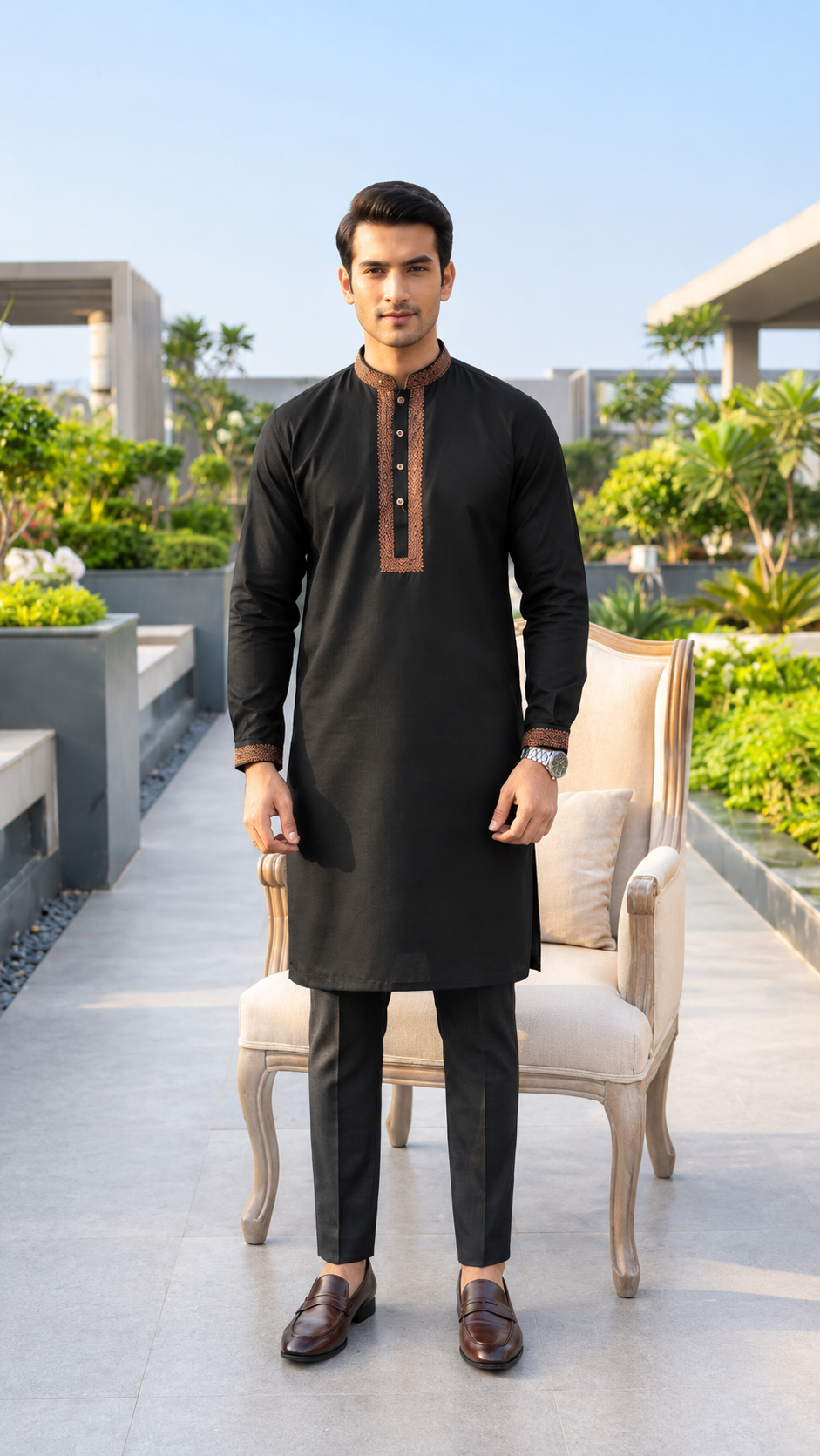 Jafran Black Casual Panjabi for Men – FF 0163