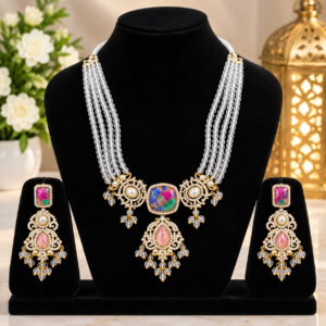 Multicolor Kundan Pearl Necklace & Earring Set | Fashion Jewelry