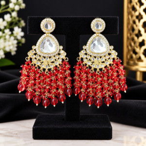 Red Crystal Kundan Chandelier Earrings | Fashion Jewelry