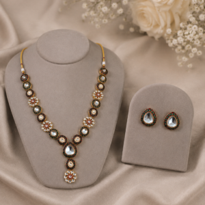 Multicolor Kundan-Style Pearl Necklace & Earring Set | Fashion Jewelry