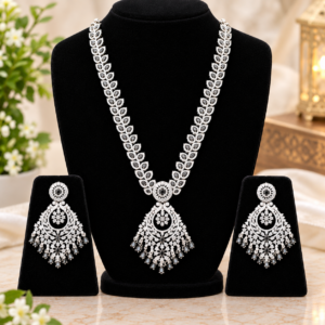 Silver-Tone Black Stone Chandelier Necklace & Earring Set | Fashion Jewelry