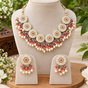 Multicolor Beaded Pearl Statement Necklace & Earring Set | Fashion Jewelry
