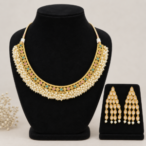 Gold-Tone Multicolor Pearl Fringe Necklace & Long Drop Earrings Set | Fashion Jewelry