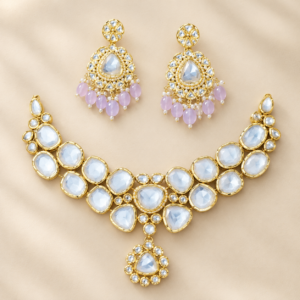 Gold-Tone White Crystal Statement Necklace & Matching Drop Earrings Set | Fashion Jewelry