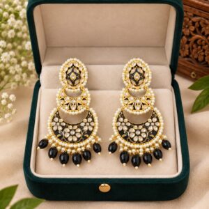 Black Pearl-Style Gold-Tone Long Statement Drop Earrings | Fashion Jewelry