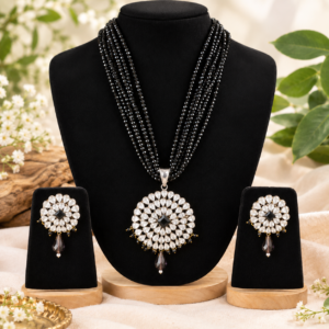 Black Beaded Necklace and Earrings Set | Statement Fashion Jewelry
