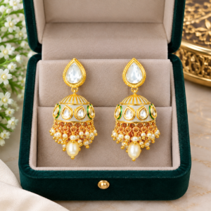 Gold-tone pearl-style jhumka earrings
