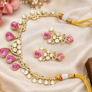 Pink Crystal Bridal Necklace & Earrings Set