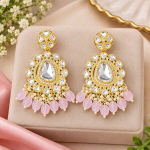 Pink Pearl Crystal Chandelier Drop Earrings