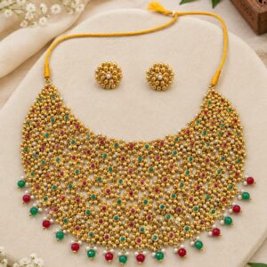 Multicolor Beaded Gold-Tone Statement Necklace & Earring Set | Fashion Jewelry