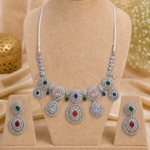 Multicolor stone necklace and earrings set