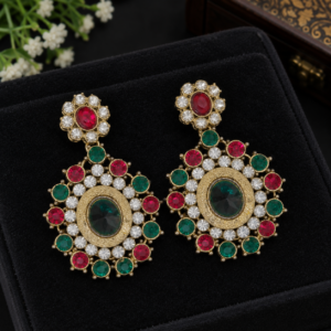 Multicolor Stone Gold-Tone Statement Drop Earrings | Fashion Jewelry