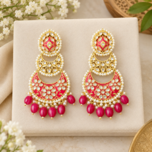 Red Pearl-Style Kundan-Inspired Long Drop Earrings | Fashion Jewelry