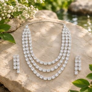 Silver-Tone Crystal Link Necklace & Long Drop Earring Set | Fashion Jewelry