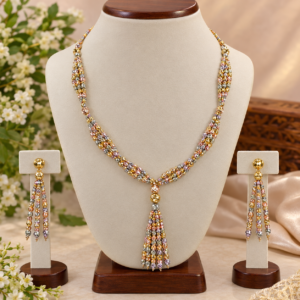 Multicolor Beaded Long Tassel Necklace & Earring Set | Fashion Jewelry