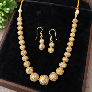 Gold Tone Crystal Ball Bead Necklace and Dangle Earring Set