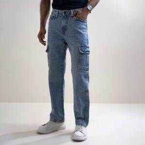 Men's Light Blue Multi-Pocket Cargo Jeans